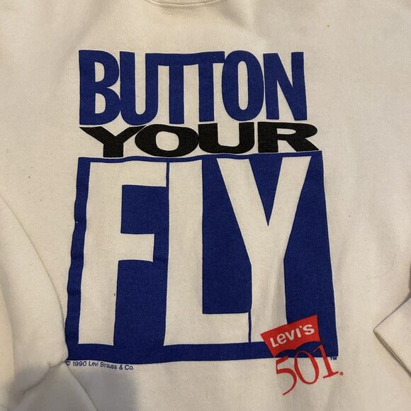 Vintage 90s Levis Denim Jeans Graphic Sweatshirt Size XL Made In USA White - Picture 3 of 13